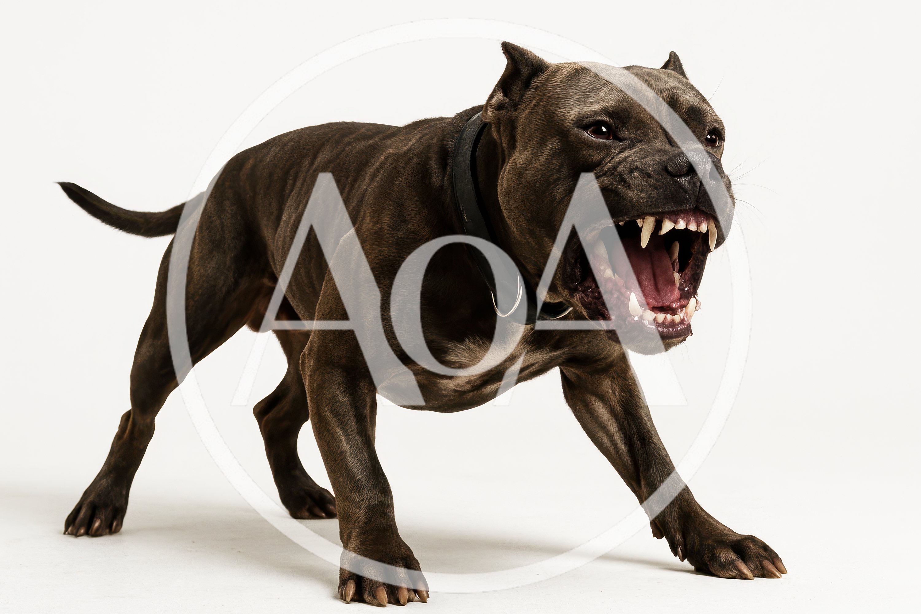 Aggressive Pit Bull Terrier Growling In Studio