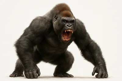 Aggressive Silverback Gorilla Roaring In Studio Setting