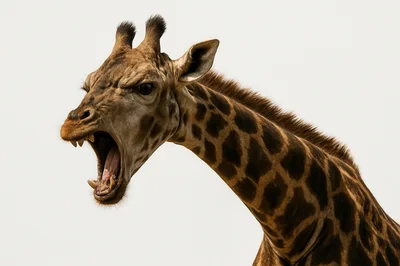 Aggressive Giraffe Roaring With Mouth Wide Open