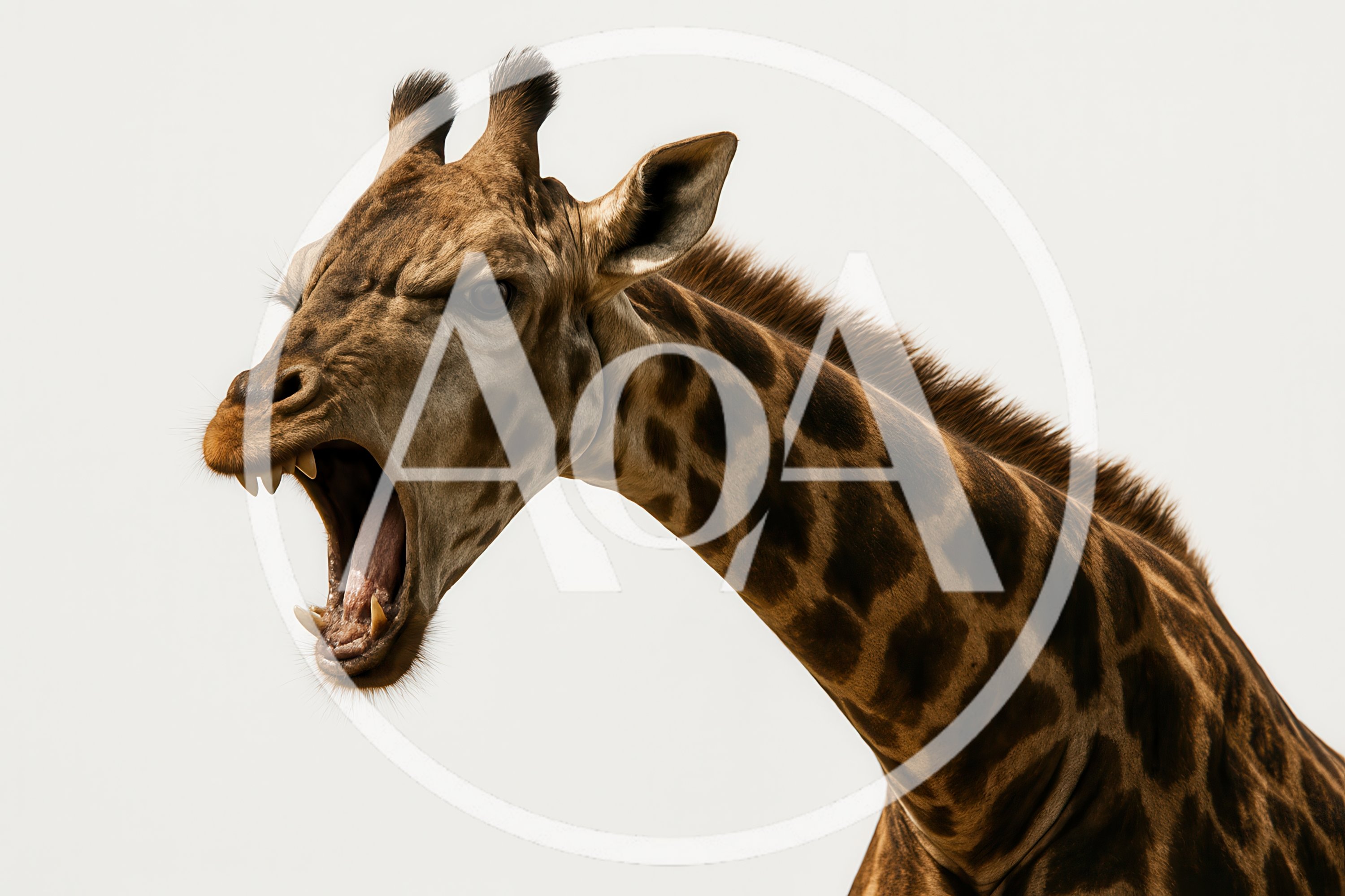 Aggressive Giraffe Roaring With Mouth Wide Open