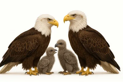 Bald Eagle Family With Two Chicks