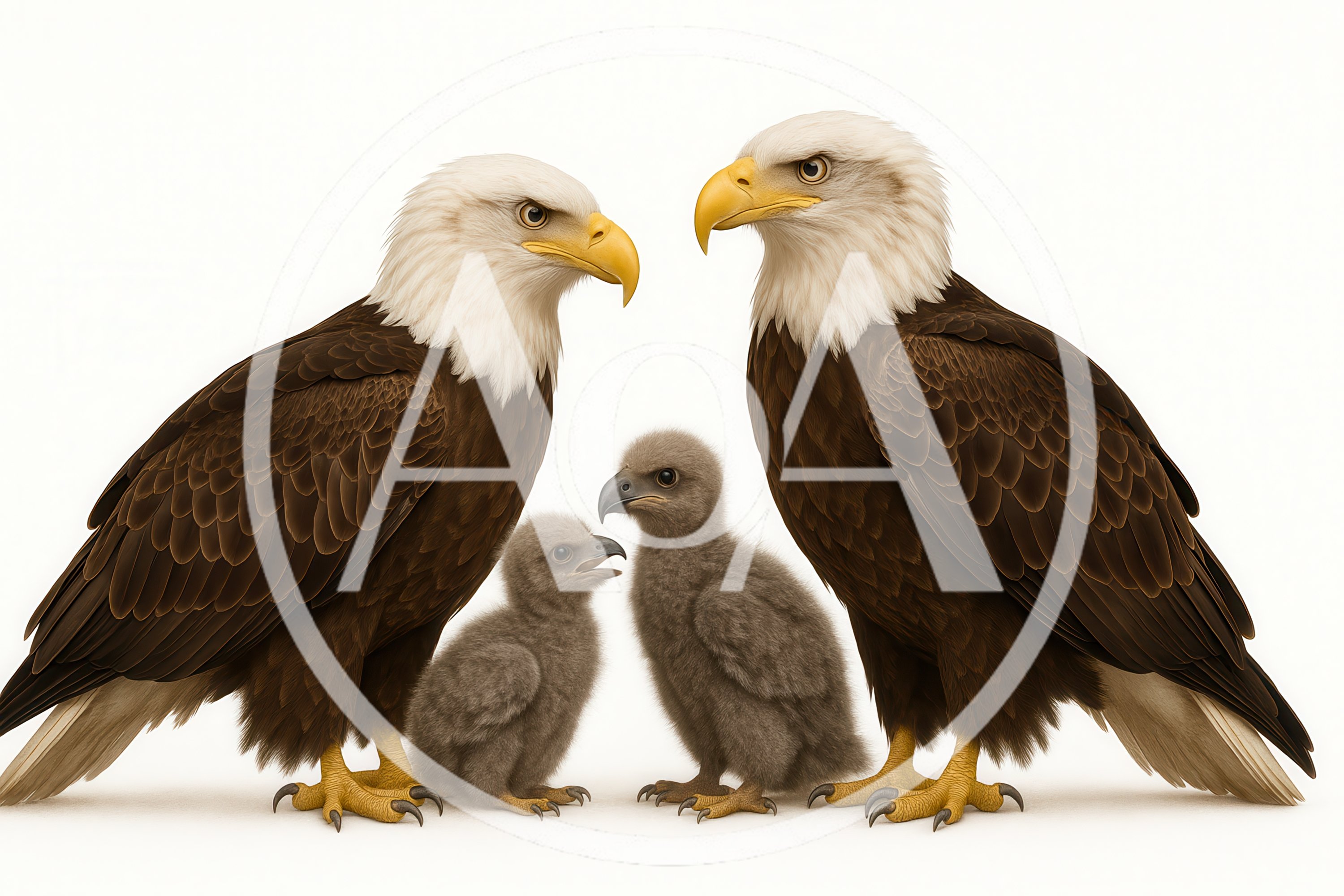 Bald Eagle Family With Two Chicks