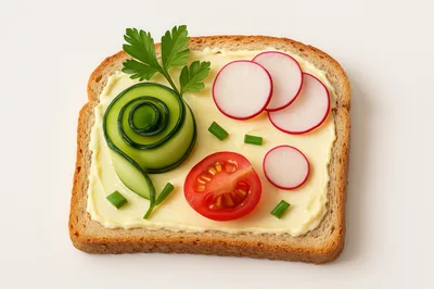 Vegetable Topped Toast With Butter And Fresh Herbs