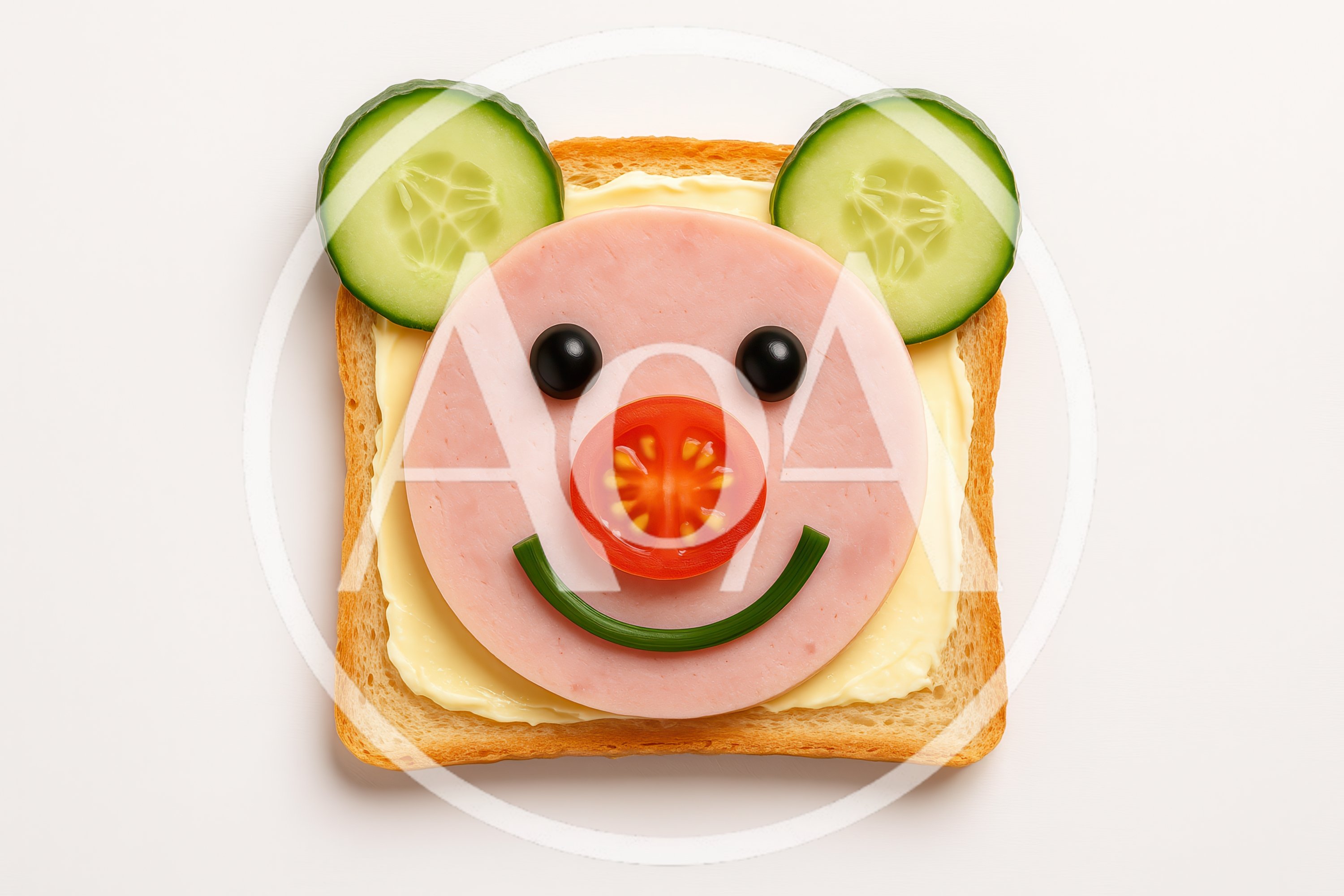 Funny Animal Face Sandwich Made With Ham And Vegetables