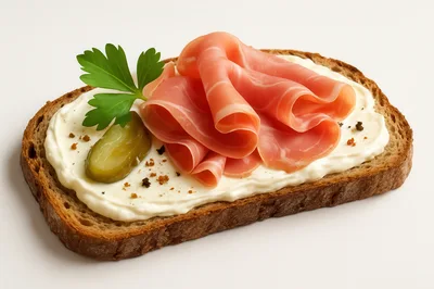 Open Faced Sandwich With Ham And Cream Cheese