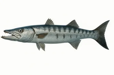 Great Barracuda Swimming Isolated On White Background