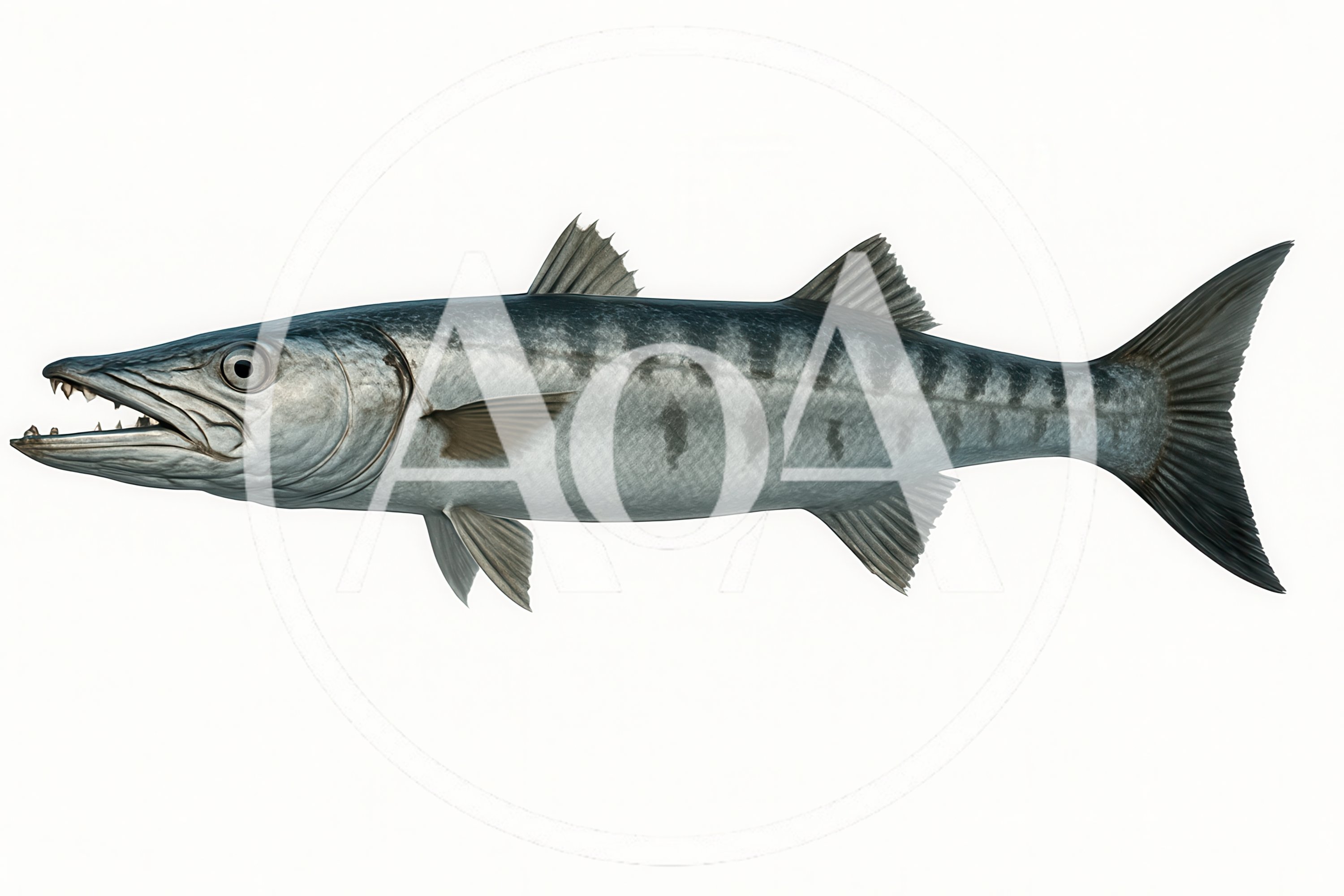Great Barracuda Swimming Isolated On White Background