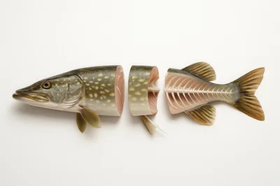 Three Pieces Of A Cut Northern Pike Fish