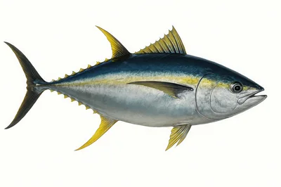 Yellowfin Tuna Fish Isolated On White Background
