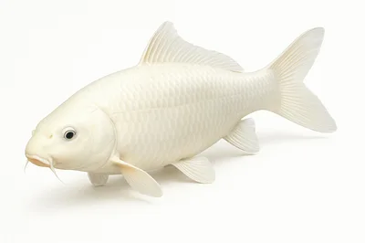 White Koi Fish Isolated On White Background