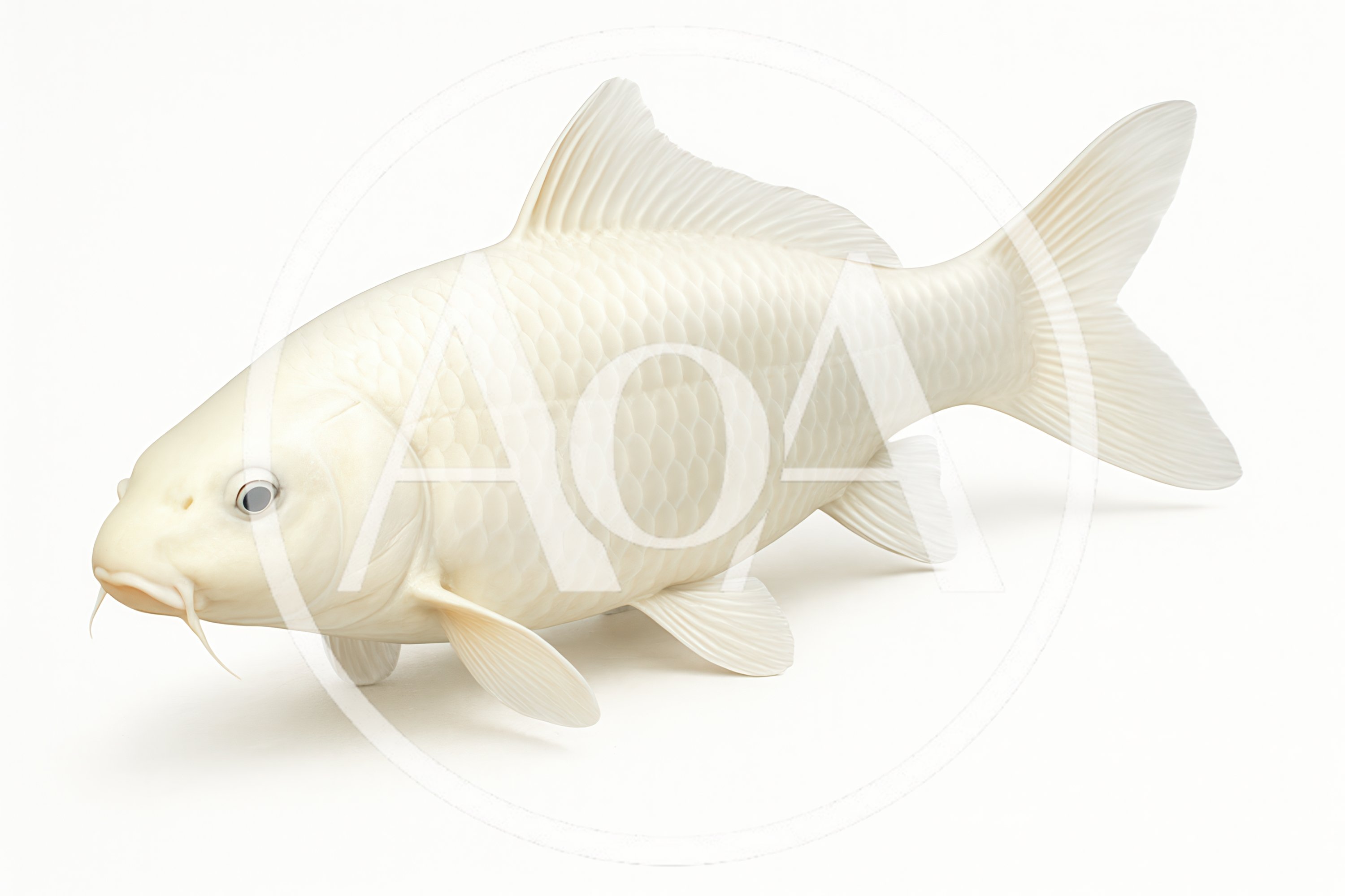 White Koi Fish Isolated On White Background