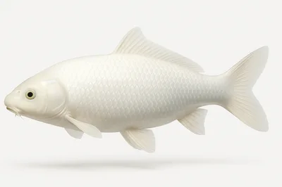 White Koi Fish Isolated On White Background