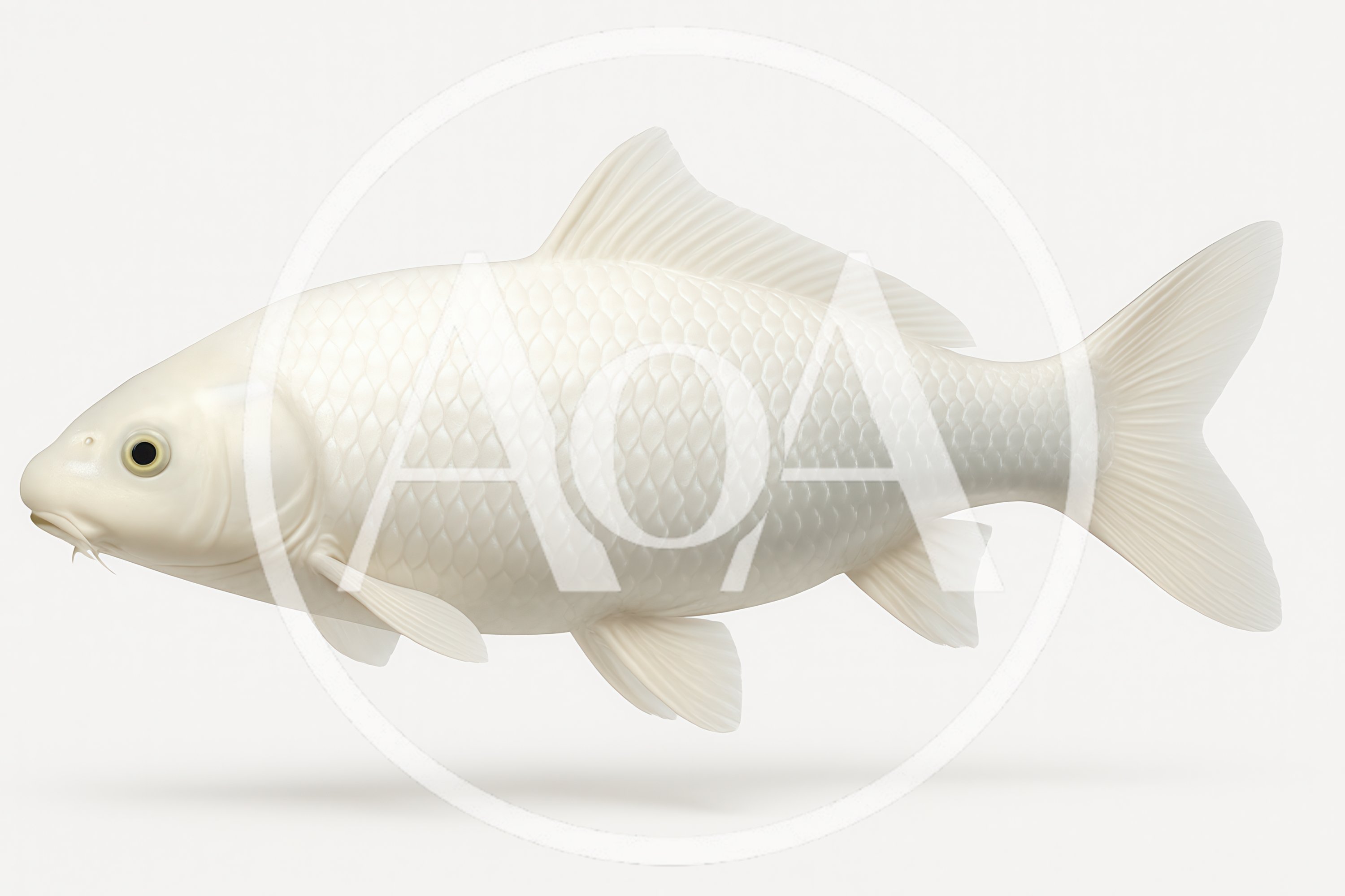 White Koi Fish Isolated On White Background