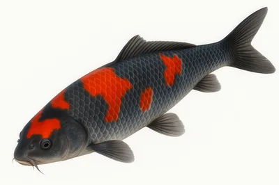 Koi Fish Swimming Isolated On White Background