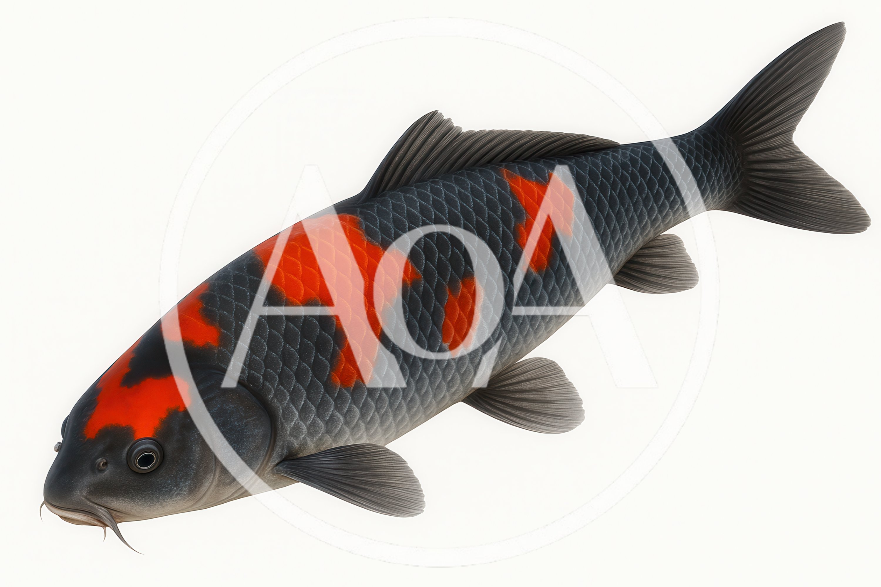 Koi Fish Swimming Isolated On White Background