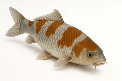 Realistic Koi Fish Swimming On White Background