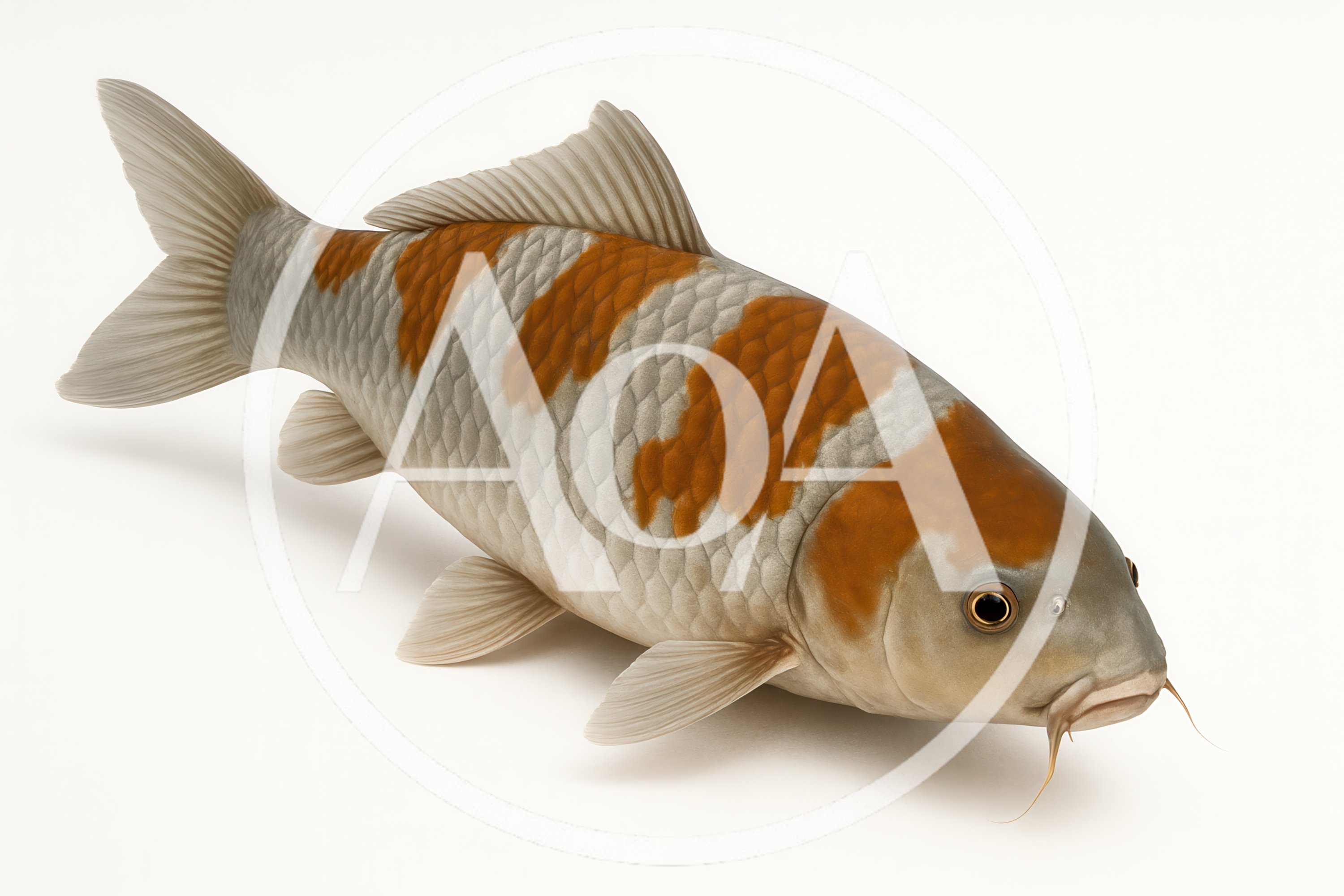 Realistic Koi Fish Swimming On White Background