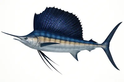 Atlantic Sailfish Swimming Isolated On White Background