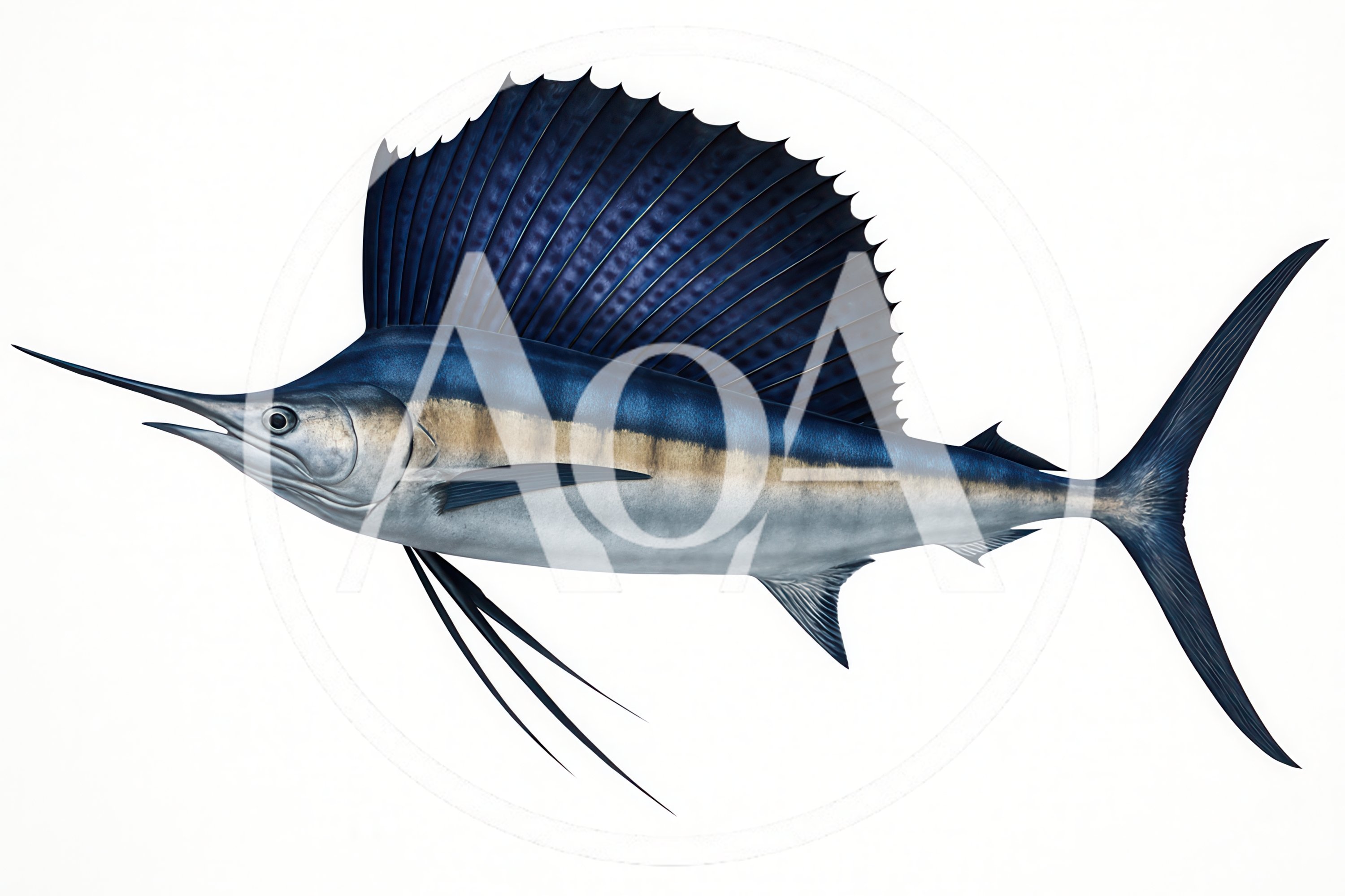 Atlantic Sailfish Swimming Isolated On White Background