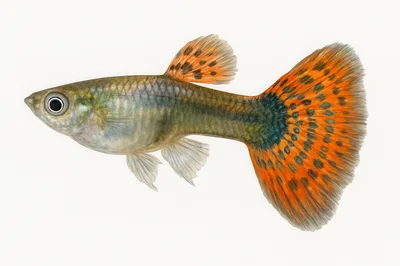 Vibrant Orange Spotted Guppy Fish Isolated On White