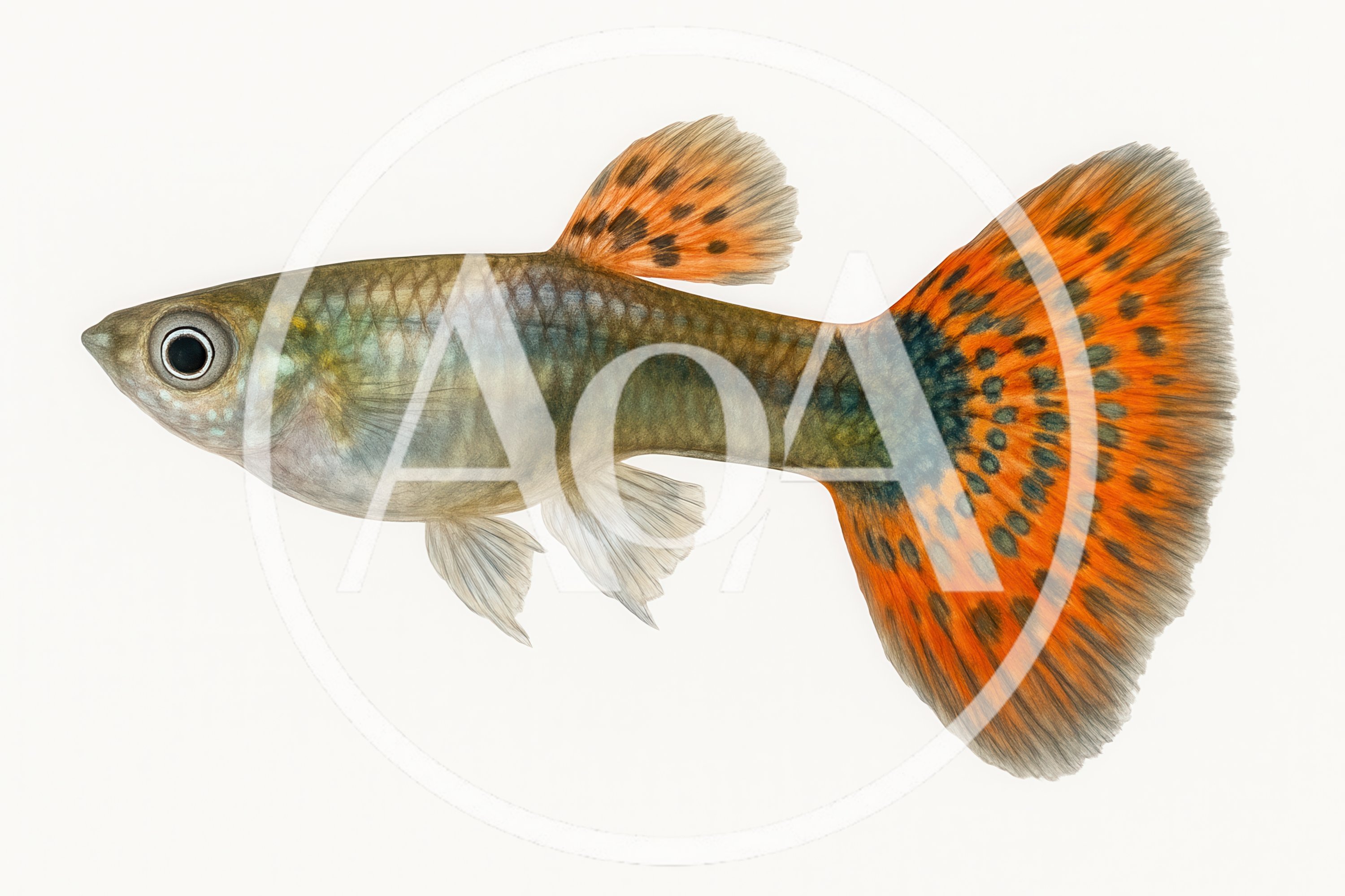 Vibrant Orange Spotted Guppy Fish Isolated On White