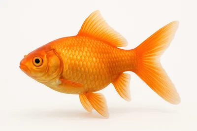 Single Vibrant Goldfish Swimming On White Background