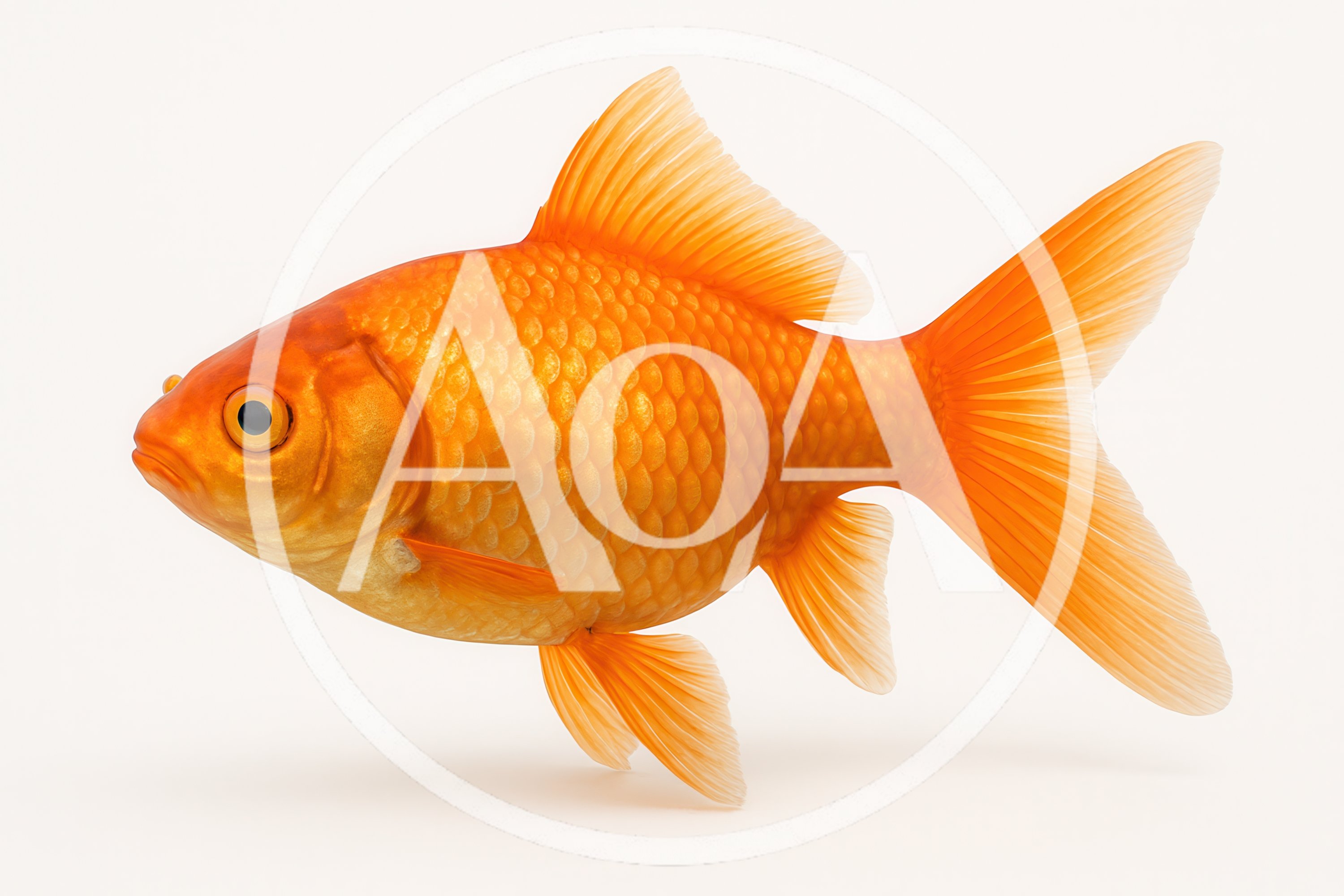 Single Vibrant Goldfish Swimming On White Background