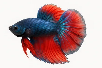 Vibrant Blue And Red Betta Fish Swimming