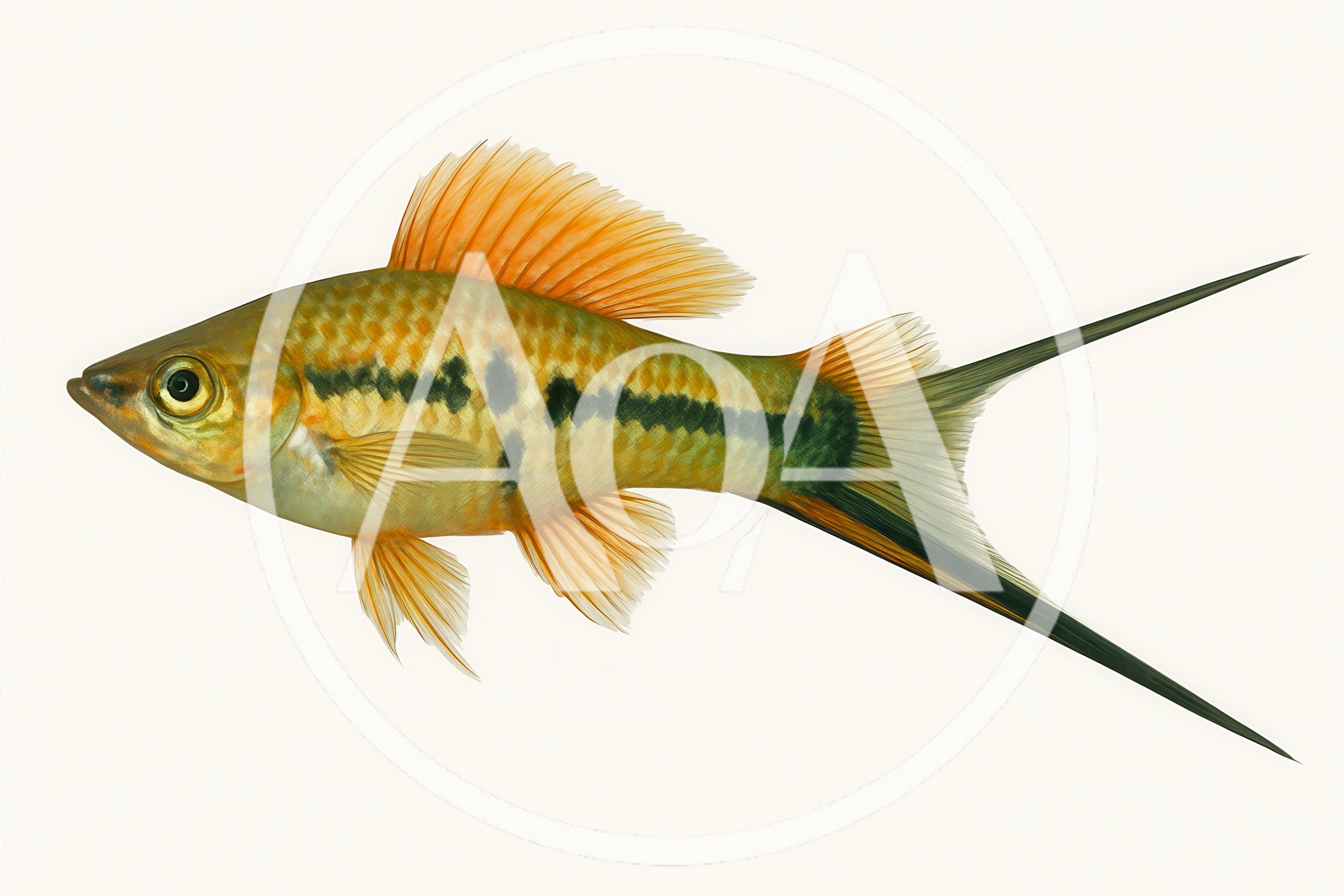 Green Swordtail Fish Isolated On White Background