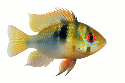 Electric Blue Ram Cichlid Isolated On White Background