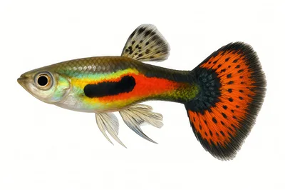 Vibrant Male Guppy Fish Isolated On White Background