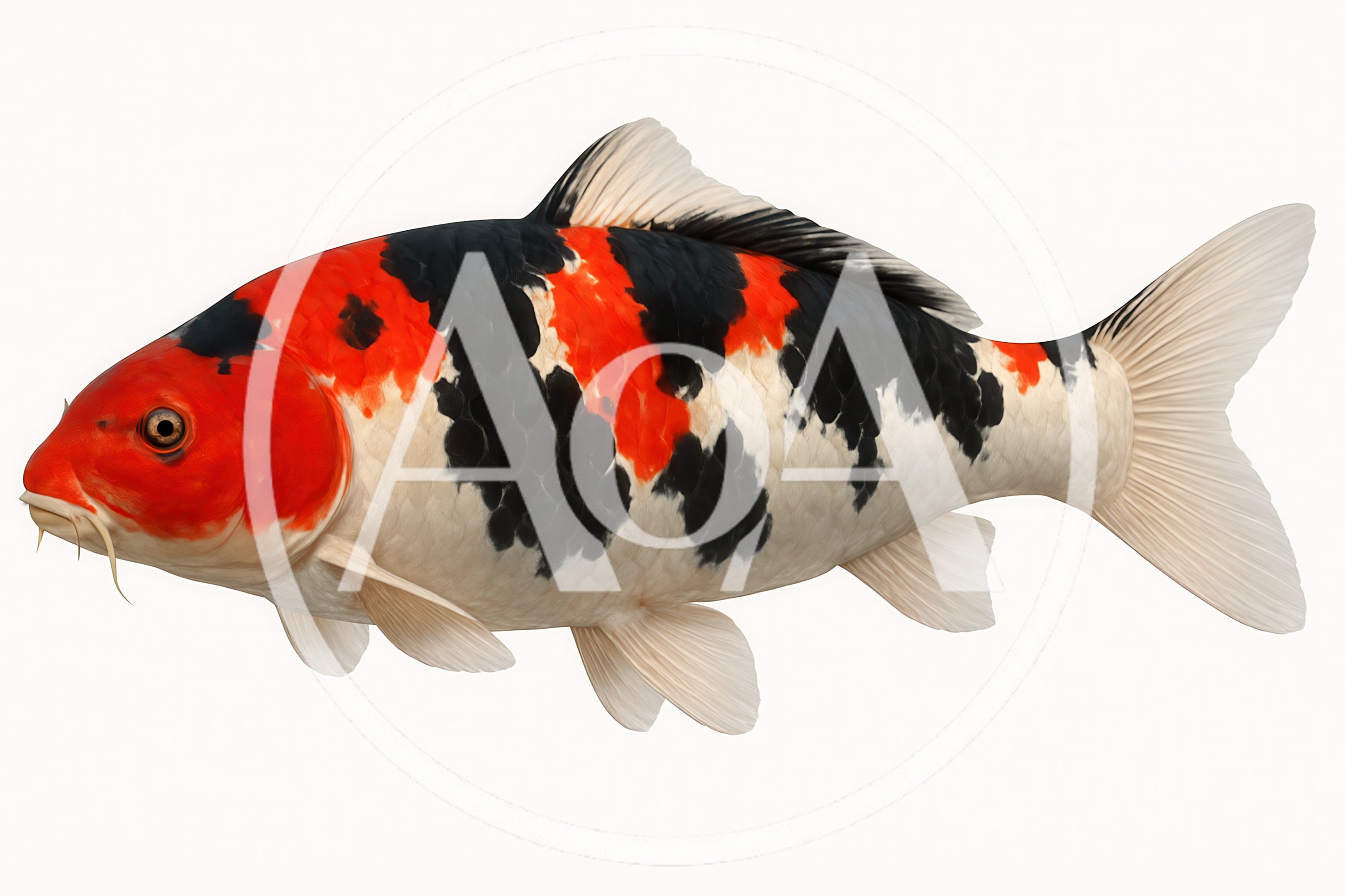 Sanke Koi Fish Swimming Isolated On White Background