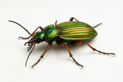 Iridescent Green Ground Beetle Isolated On White Background
