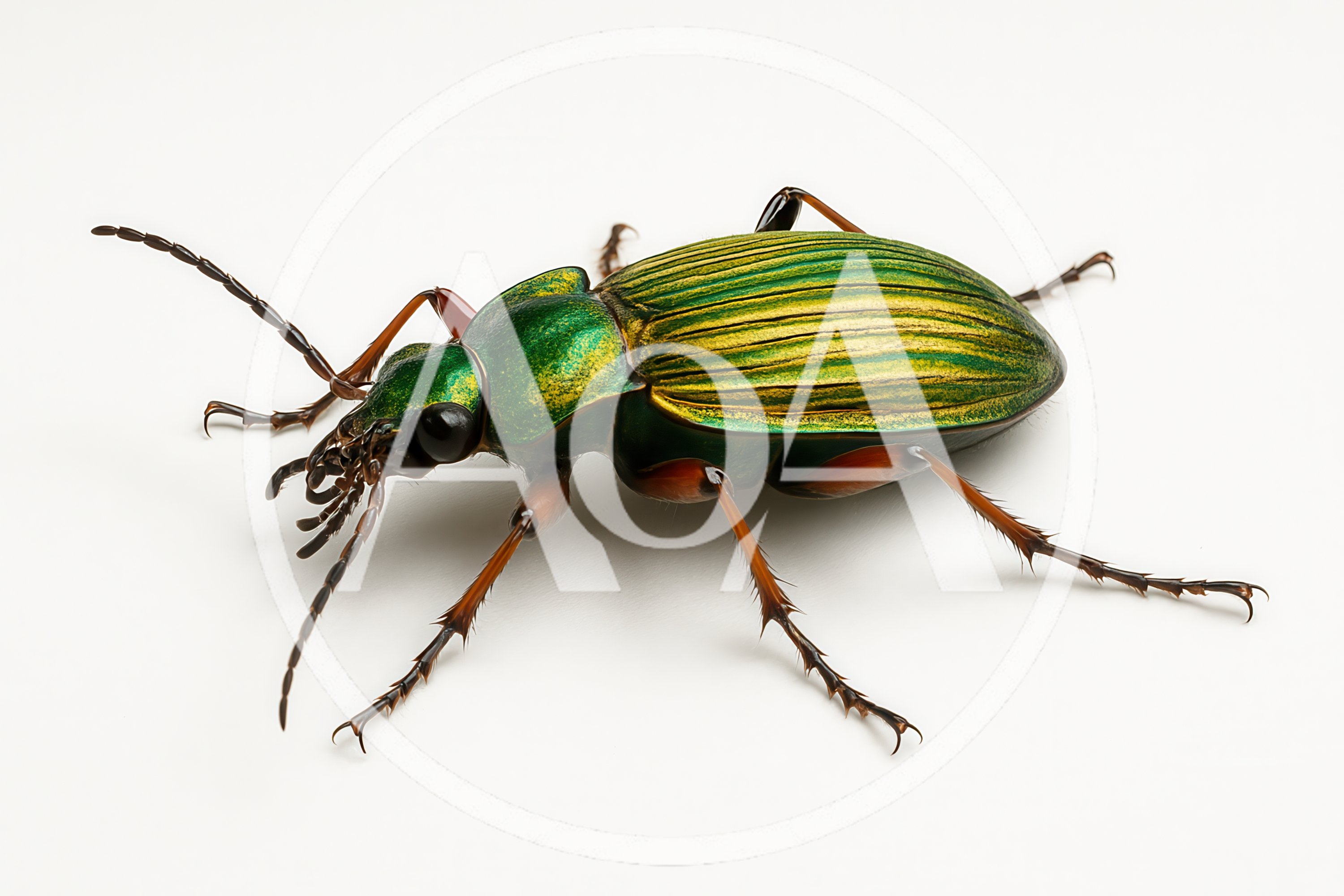 Iridescent Green Ground Beetle Isolated On White Background