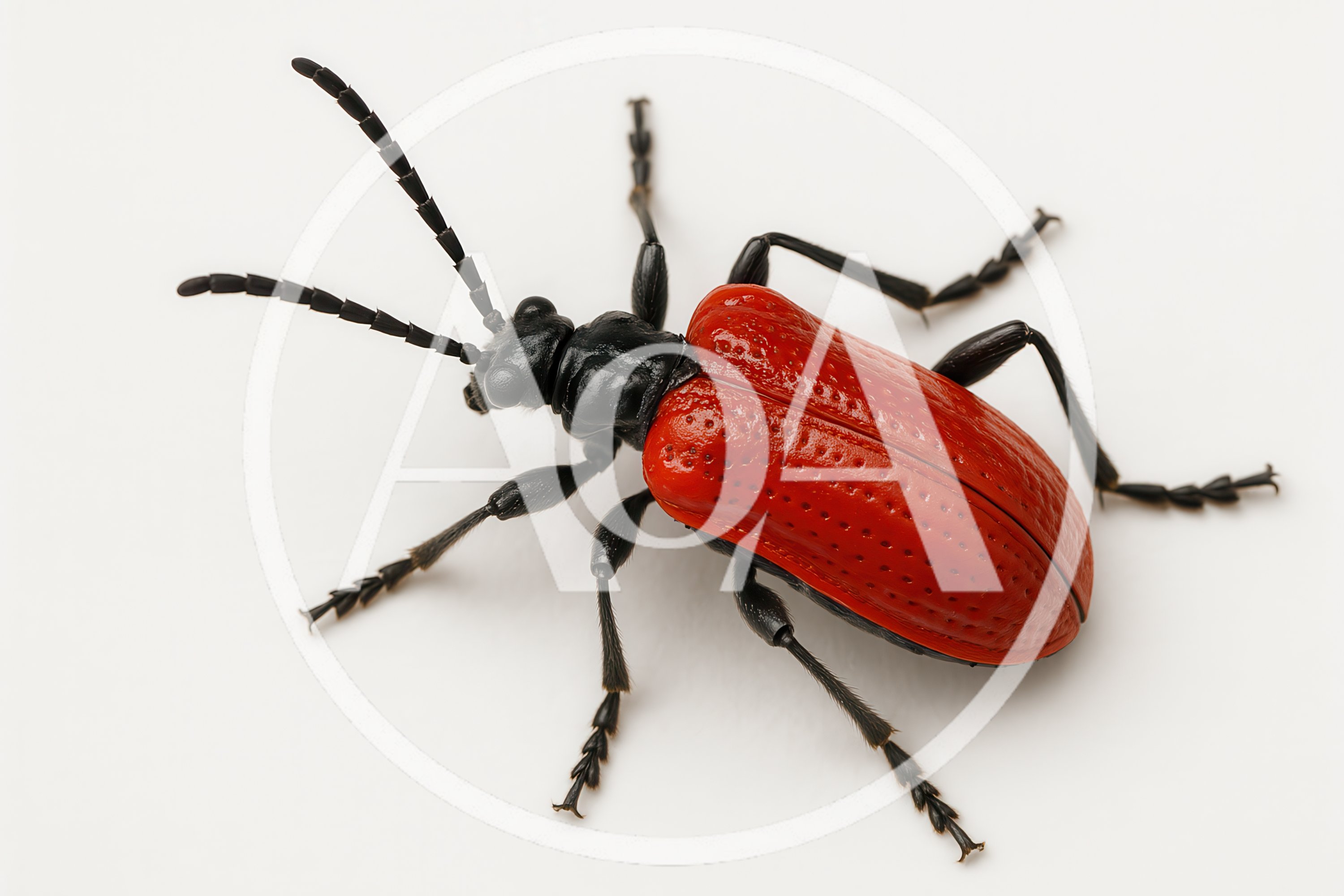 Scarlet Lily Beetle on White Background