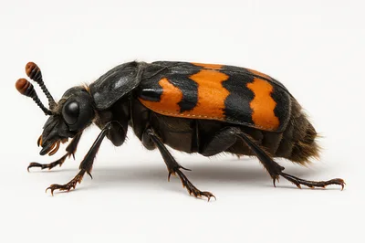 Macro Shot Of A Burying Beetle On White Background