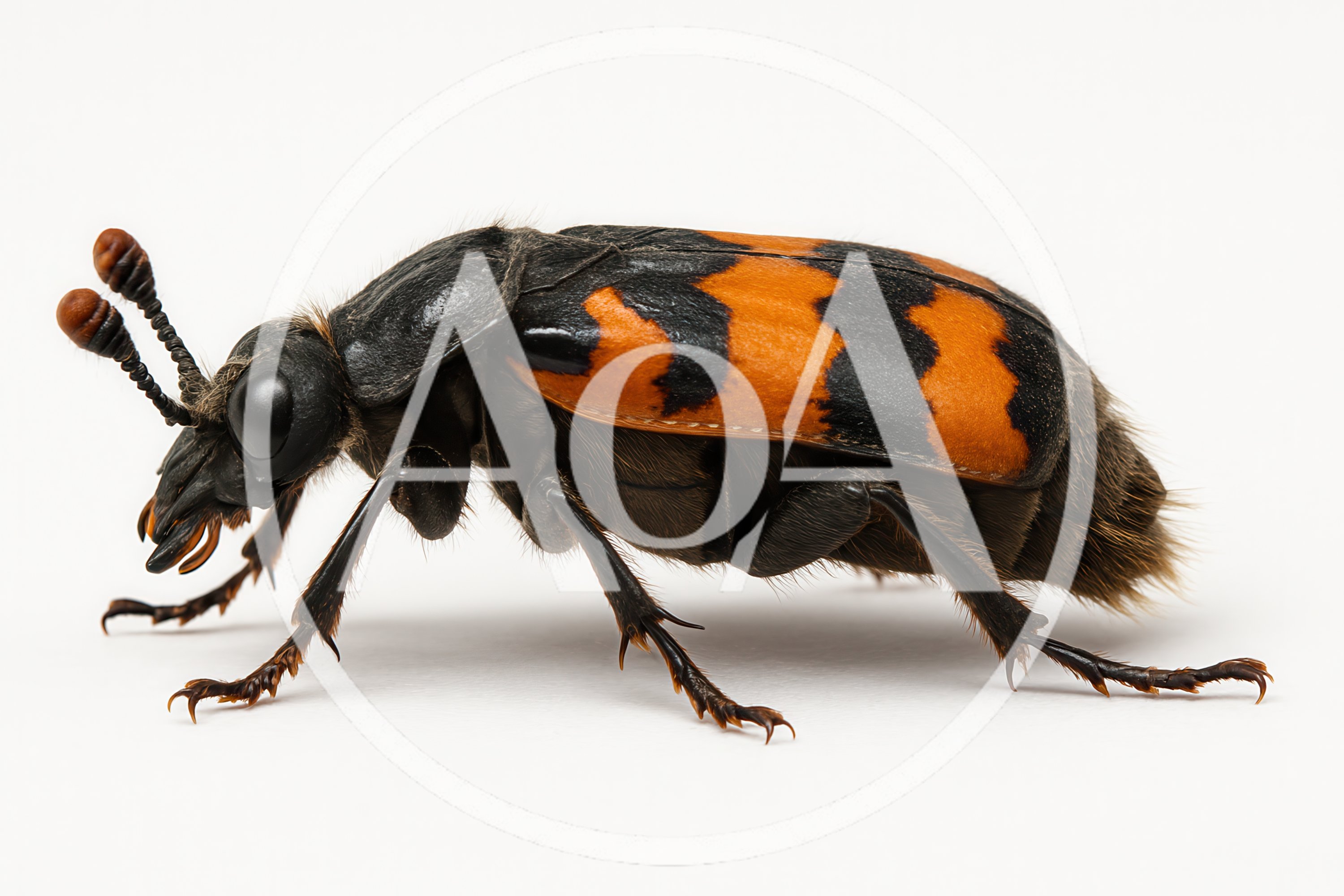 Macro Shot Of A Burying Beetle On White Background