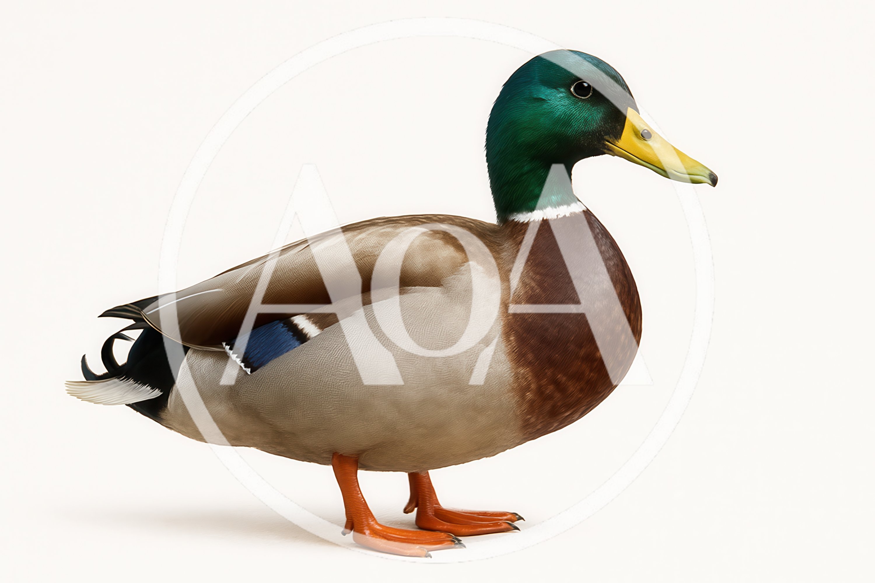 Male Mallard Duck Standing On White Background