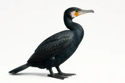 Great Cormorant Standing Isolated On White Background