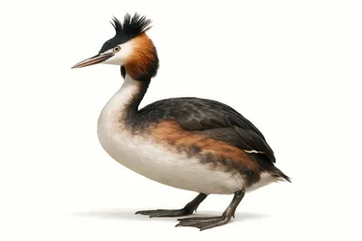 Great Crested Grebe Standing On White Background