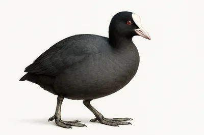 Eurasian Coot Standing on White Background