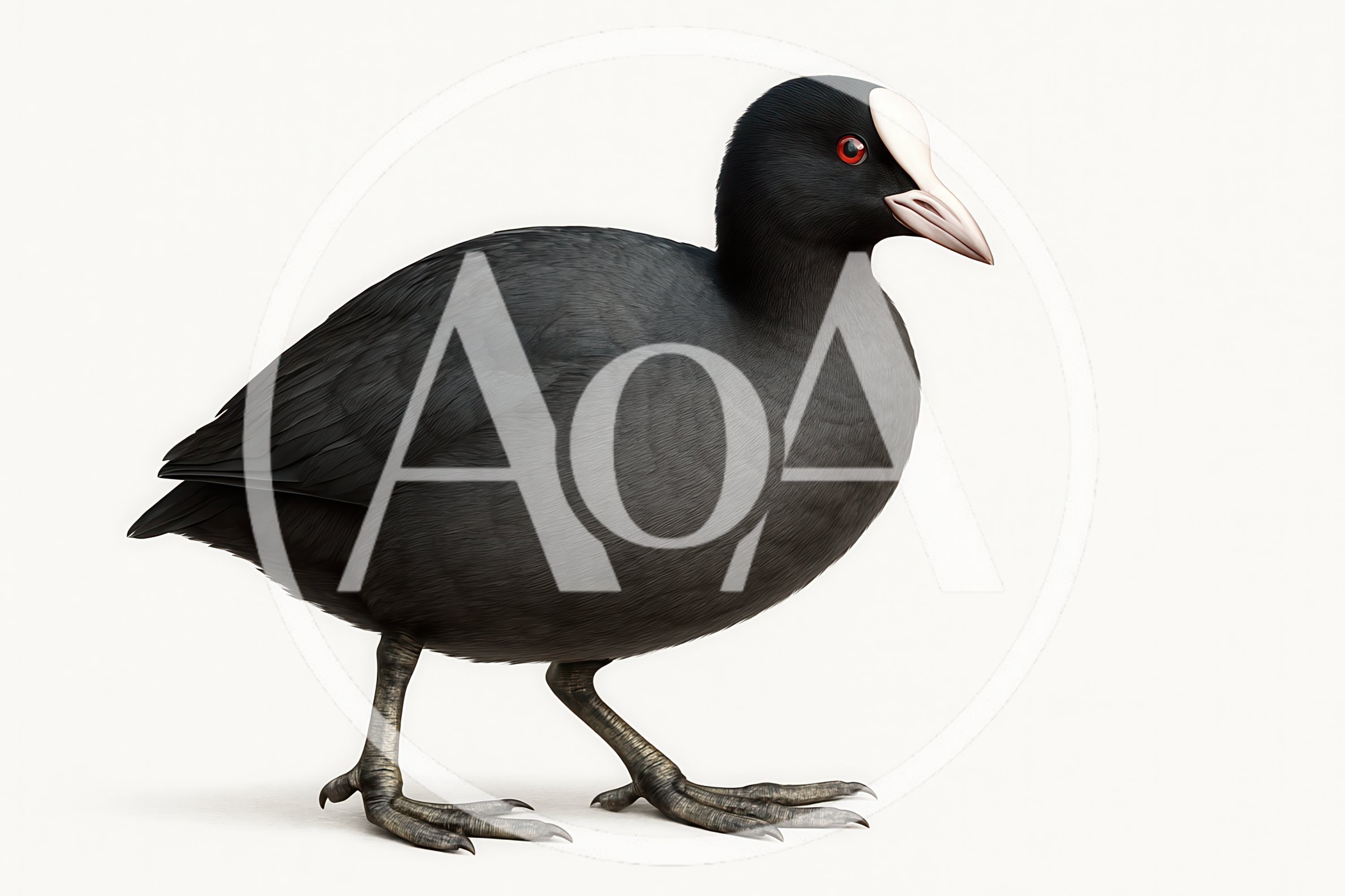 Eurasian Coot Standing on White Background