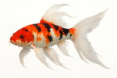 Butterfly Koi Fish Swimming Isolated On White Background