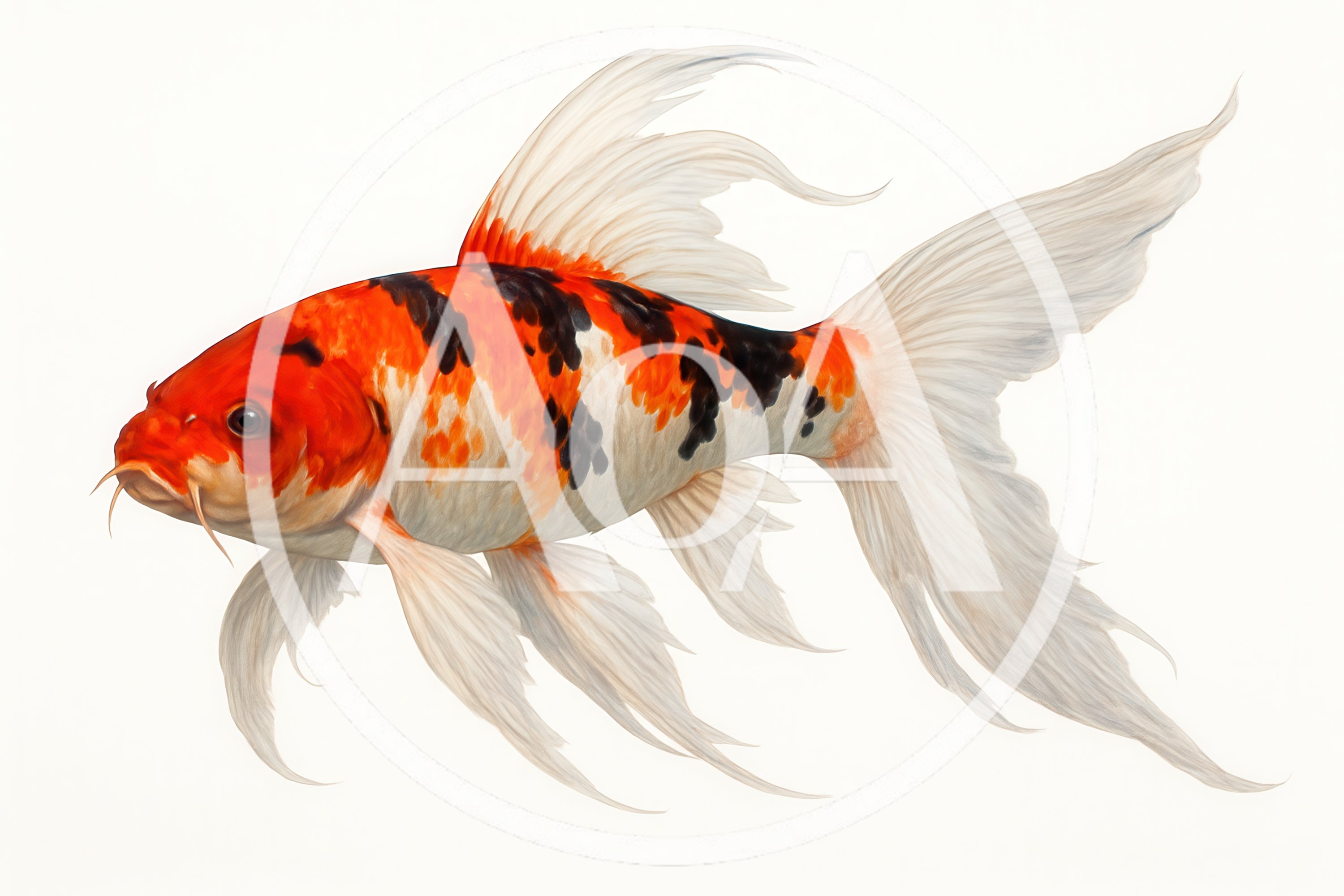 Butterfly Koi Fish Swimming Isolated On White Background