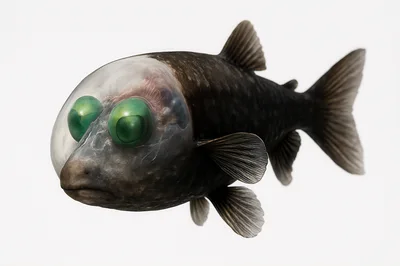 Barreleye Fish With Transparent Head And Green Eyes