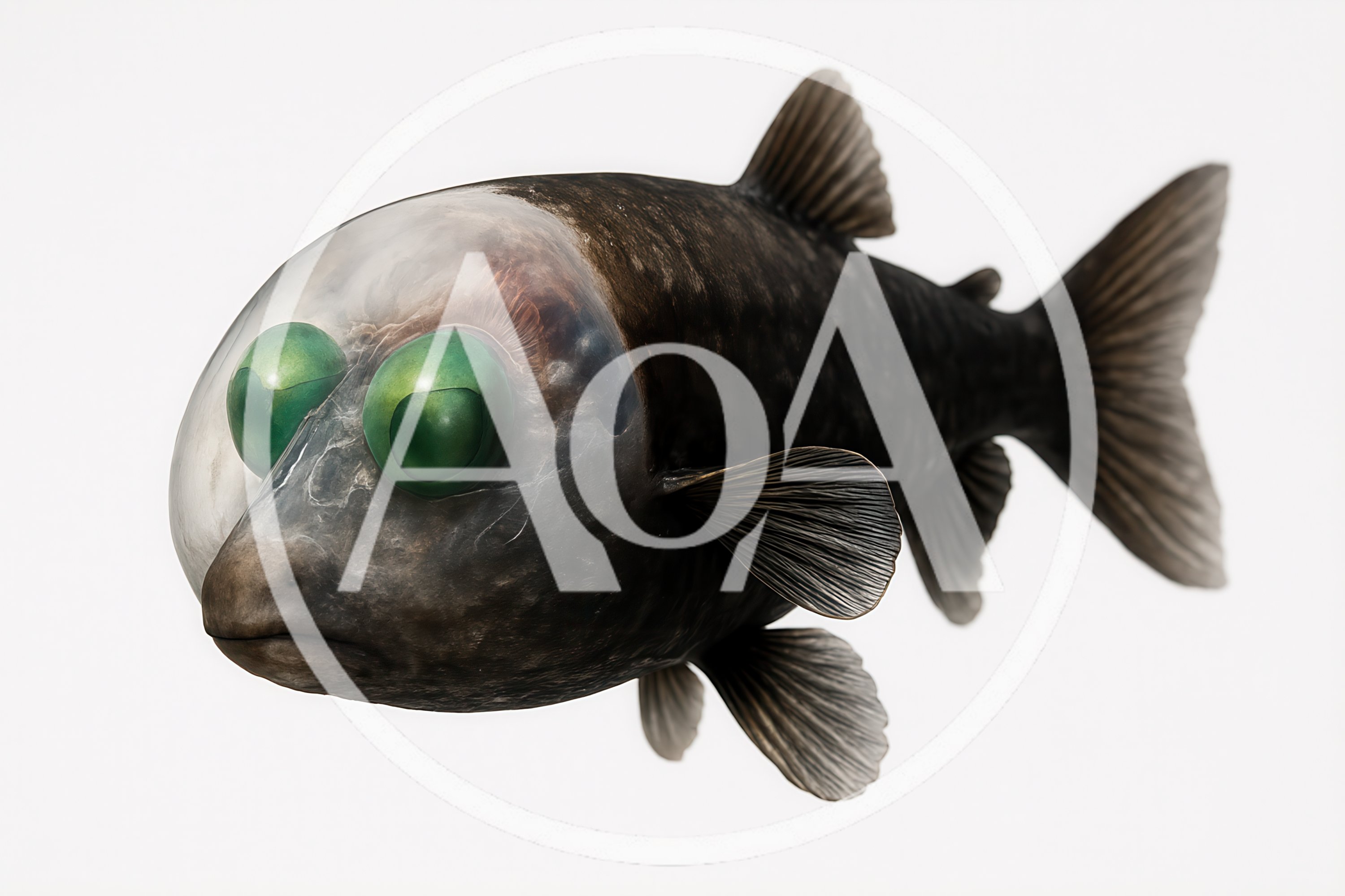 Barreleye Fish With Transparent Head And Green Eyes