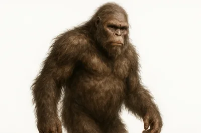 Realistic Bigfoot Standing Against A Plain White Background