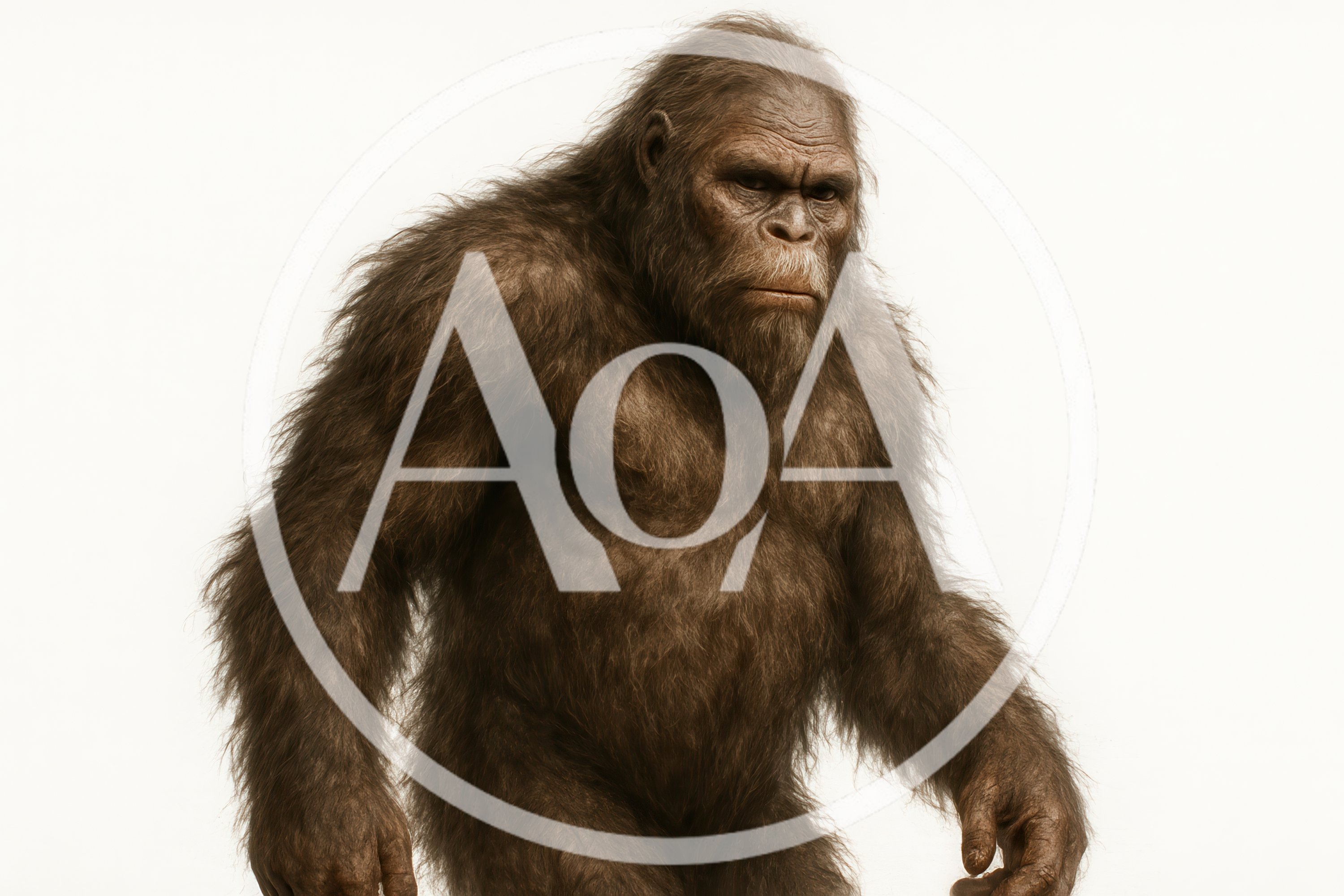 Realistic Bigfoot Standing Against A Plain White Background