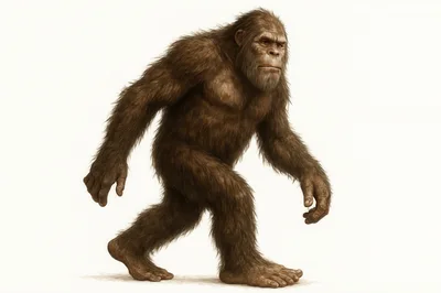 Full Body Illustration Of A Walking Bigfoot