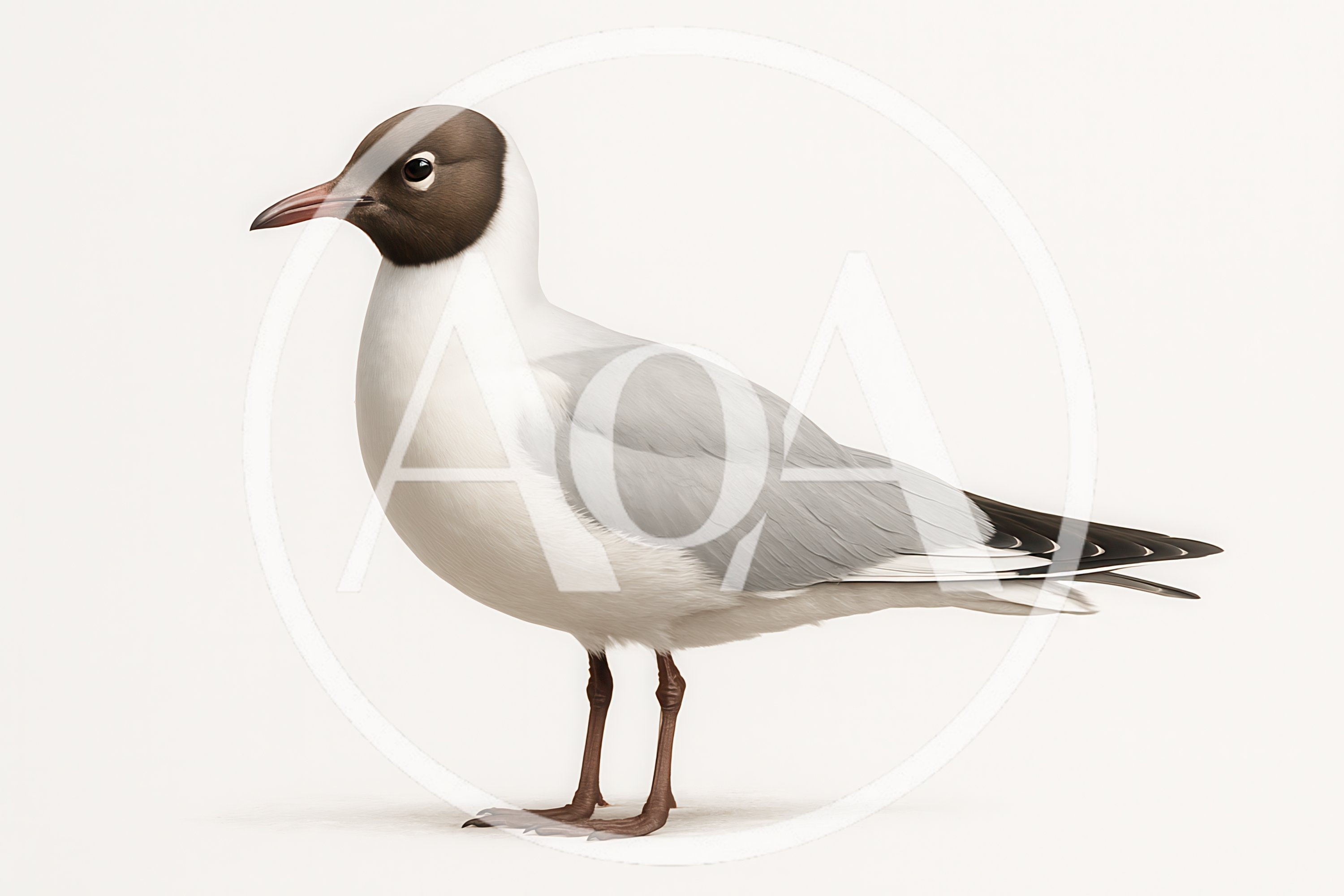 Black Headed Gull Standing On White Background